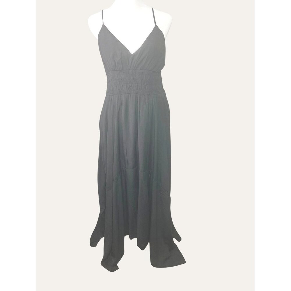Blu Pepper Womens Black Maxi Dress Asymmetrical Hem Spaghetti Straps Large